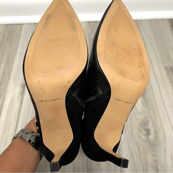 Vince Camuto Booties Kreitha Black Leather Pointed Toe Heeled Ankle - Picture 6 of 7